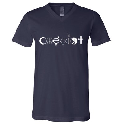 COEXIST Logo Love Peace Good Evil Cool V-Neck T-Shirt