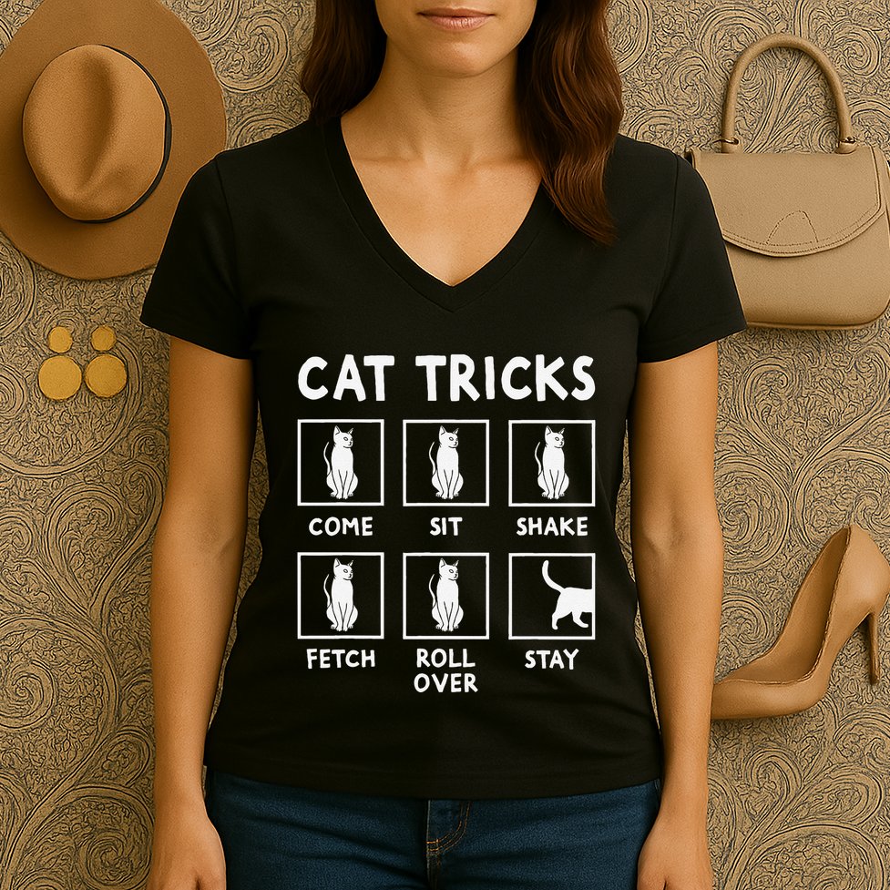 Cat Owner Funny Cat Tricks For Feline Kitten Lover Women's V-Neck T-Shirt