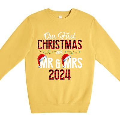 Cute Our First Christmas As Mr & Mrs 2024 Couples Pajamas Long Sleeve Premium Crewneck Sweatshirt