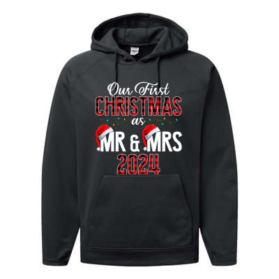 Cute Our First Christmas As Mr & Mrs 2024 Couples Pajamas Long Sleeve Performance Fleece Hoodie