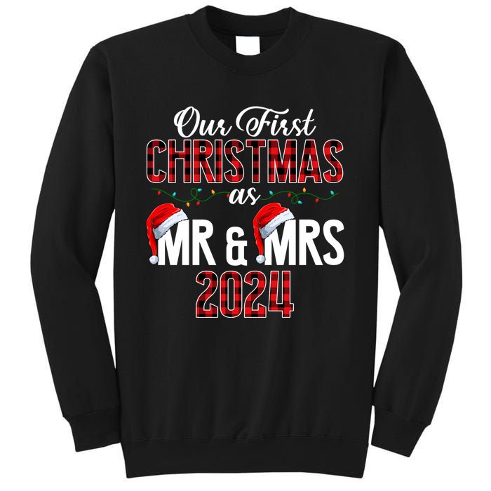 Cute Our First Christmas As Mr & Mrs 2024 Couples Pajamas Long Sleeve Sweatshirt