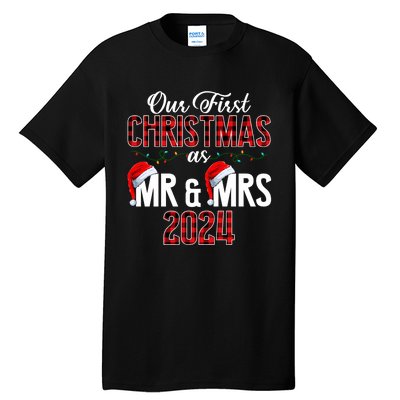 Cute Our First Christmas As Mr & Mrs 2024 Couples Pajamas Long Sleeve Tall T-Shirt