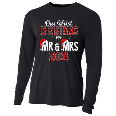 Cute Our First Christmas As Mr & Mrs 2024 Couples Pajamas Long Sleeve Cooling Performance Long Sleeve Crew