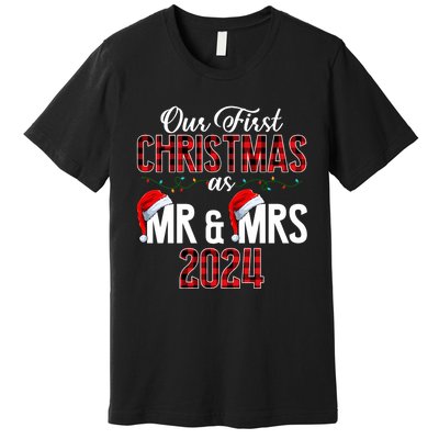 Cute Our First Christmas As Mr & Mrs 2024 Couples Pajamas Long Sleeve Premium T-Shirt