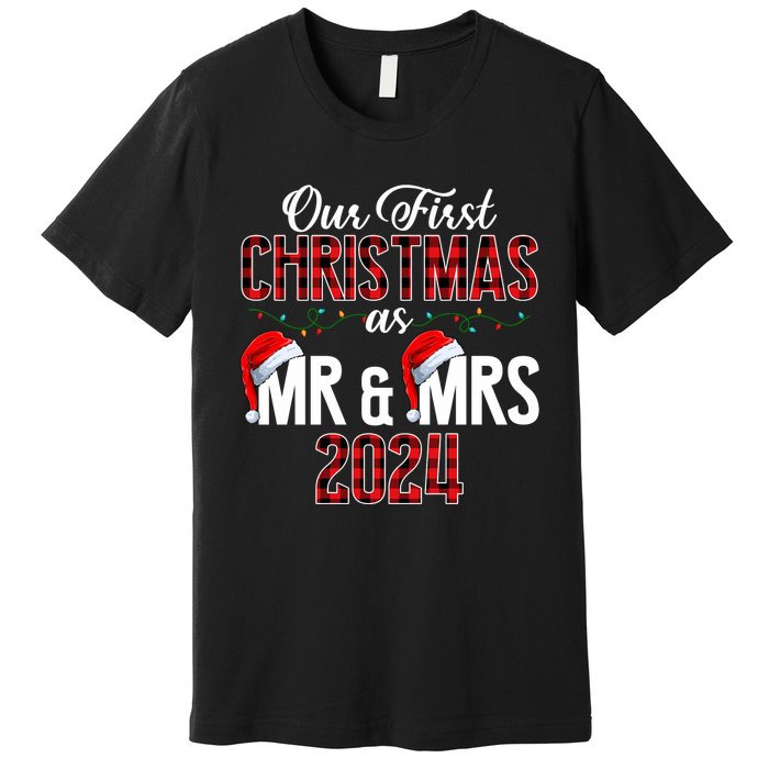 Cute Our First Christmas As Mr & Mrs 2024 Couples Pajamas Long Sleeve Premium T-Shirt