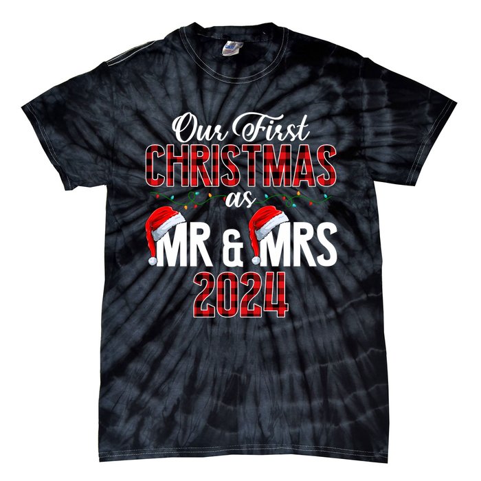 Cute Our First Christmas As Mr & Mrs 2024 Couples Pajamas Long Sleeve Tie-Dye T-Shirt