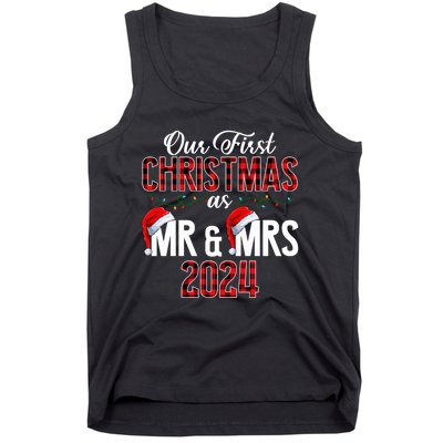 Cute Our First Christmas As Mr & Mrs 2024 Couples Pajamas Long Sleeve Tank Top