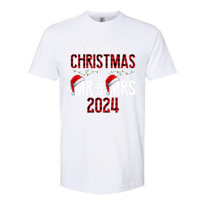 Cute Our First Christmas As Mr & Mrs 2024 Couples Pajamas Long Sleeve Softstyle CVC T-Shirt