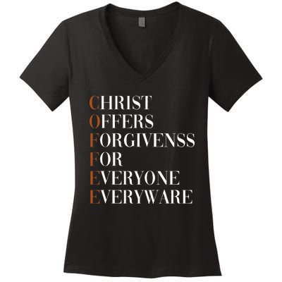 Christ Offers Forgiveness For Everyone Everyware Women's V-Neck T-Shirt