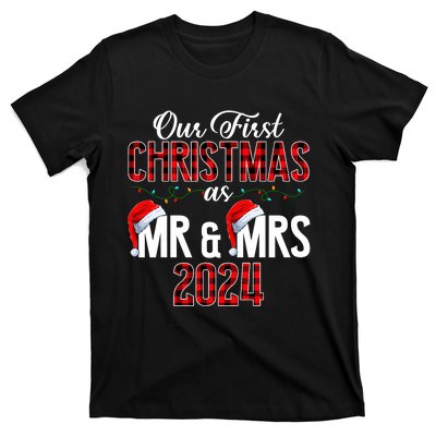 Cute Our First Christmas As Mr & Mrs 2024 Couples Pajamas T-Shirt