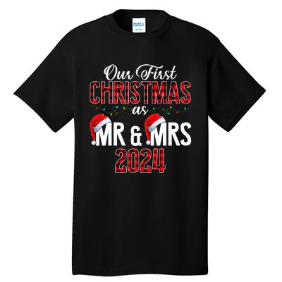 Cute Our First Christmas As Mr & Mrs 2024 Couples Pajamas Tall T-Shirt