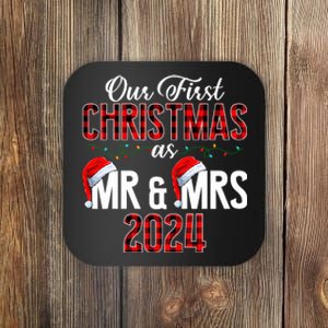 Cute Our First Christmas As Mr & Mrs 2024 Couples Pajamas Coaster