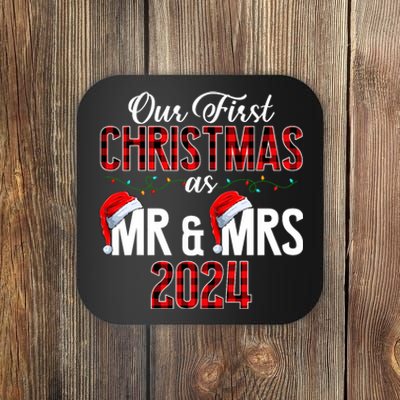 Cute Our First Christmas As Mr & Mrs 2024 Couples Pajamas Coaster