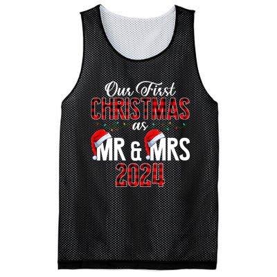 Cute Our First Christmas As Mr & Mrs 2024 Couples Pajamas Mesh Reversible Basketball Jersey Tank