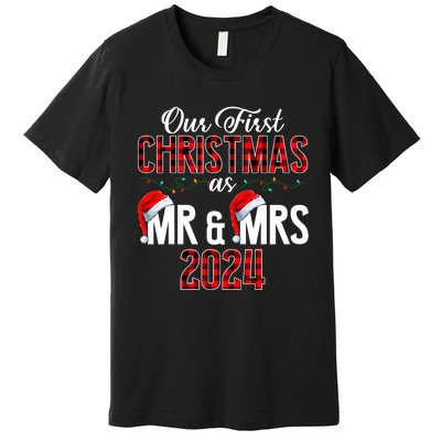 Cute Our First Christmas As Mr & Mrs 2024 Couples Pajamas Premium T-Shirt