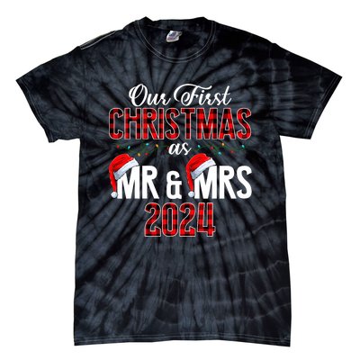 Cute Our First Christmas As Mr & Mrs 2024 Couples Pajamas Tie-Dye T-Shirt