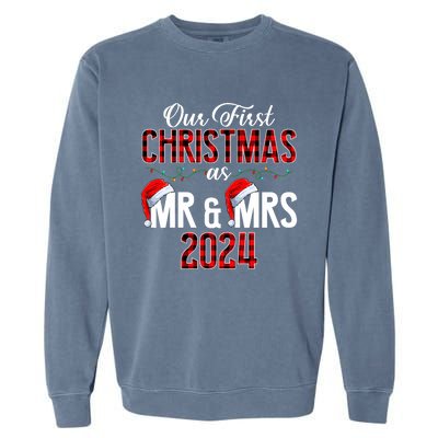 Cute Our First Christmas As Mr & Mrs 2024 Couples Pajamas Garment-Dyed Sweatshirt