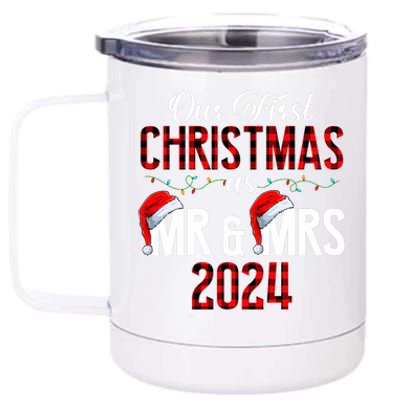 Cute Our First Christmas As Mr & Mrs 2024 Couples Pajamas 12 oz Stainless Steel Tumbler Cup