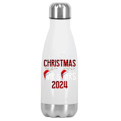 Cute Our First Christmas As Mr & Mrs 2024 Couples Pajamas Stainless Steel Insulated Water Bottle