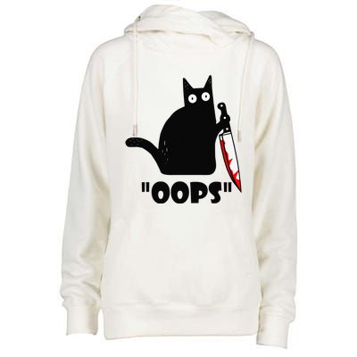 Cat Oops! Funny Black Cat Murderous Cat With Knife Womens Funnel Neck Pullover Hood