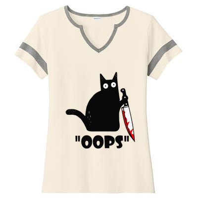 Cat Oops! Funny Black Cat Murderous Cat With Knife Ladies Halftime Notch Neck Tee