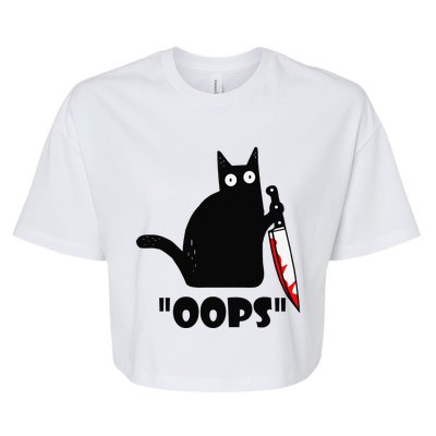 Cat Oops! Funny Black Cat Murderous Cat With Knife Bella+Canvas Jersey Crop Tee