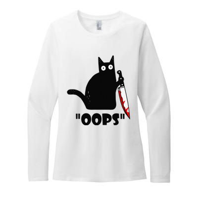 Cat Oops! Funny Black Cat Murderous Cat With Knife Womens CVC Long Sleeve Shirt