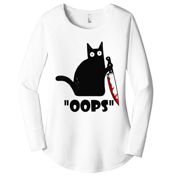 Cat Oops! Funny Black Cat Murderous Cat With Knife Women's Perfect Tri Tunic Long Sleeve Shirt