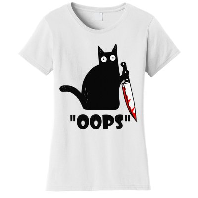 Cat Oops! Funny Black Cat Murderous Cat With Knife Women's T-Shirt