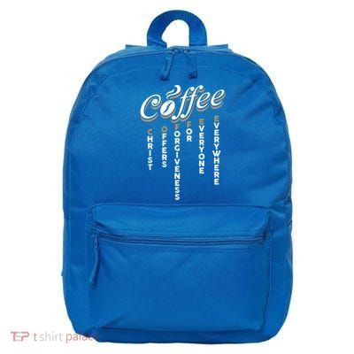 Christ Offers Forgiveness For Everyone Everywhere Coffee Pun Gift 16 in Basic Backpack