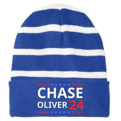 Chase Oliver For President 2024 Libertarian Vote For Chase Striped Beanie with Solid Band