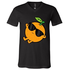 Cute Orange Fruit Relaxing Lazy Orange V-Neck T-Shirt