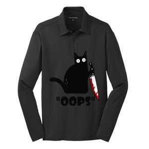 Cat Oops! Funny Black Cat Murderous Cat With Knife Silk Touch Performance Long Sleeve Polo