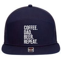 Coffee. Dad. Beer. Repeat. Funny 7 Panel Mesh Trucker Snapback Hat