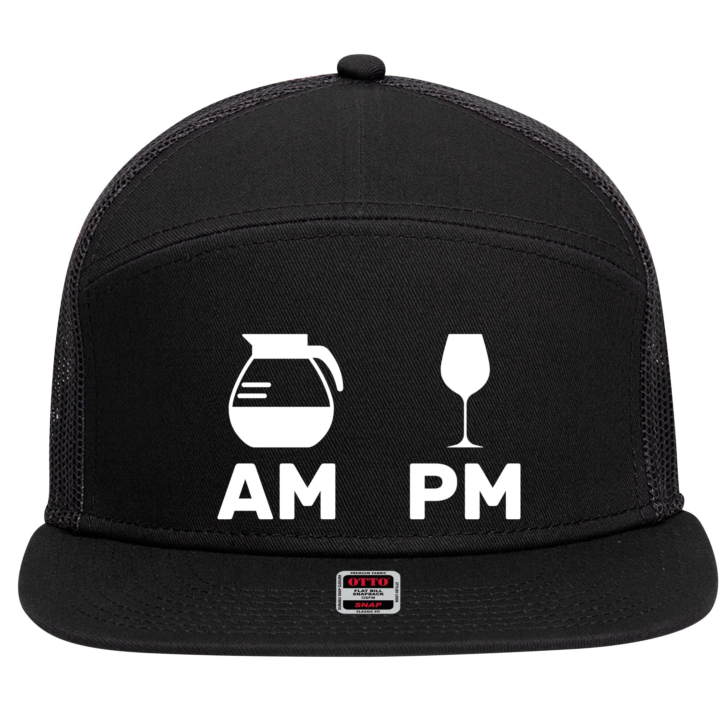 Coffee and Wine 7 Panel Mesh Trucker Snapback Hat