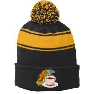 Coffee Caffeine Dragon Stripe Pom Pom Beanie