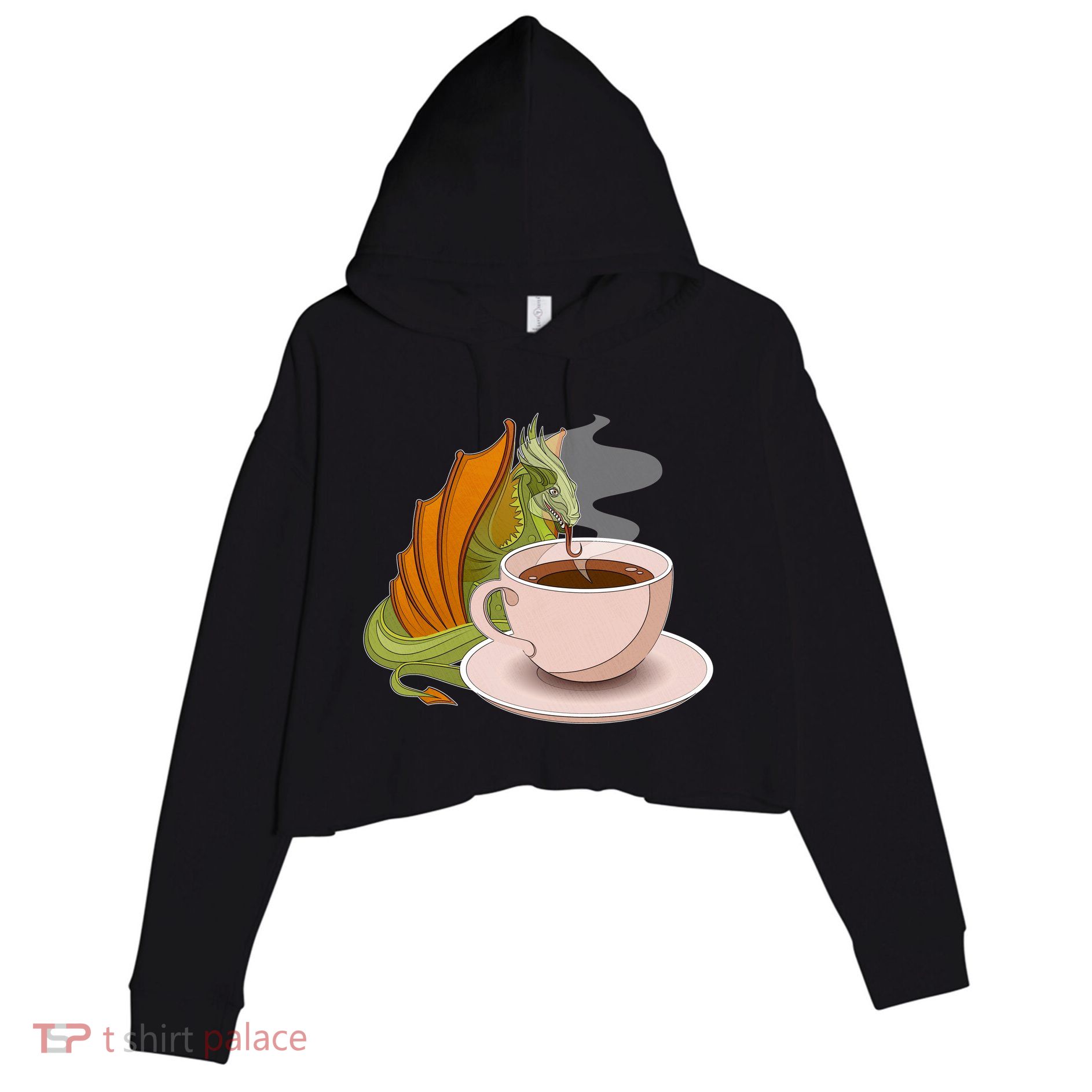 Coffee Caffeine Dragon Crop Fleece Hoodie