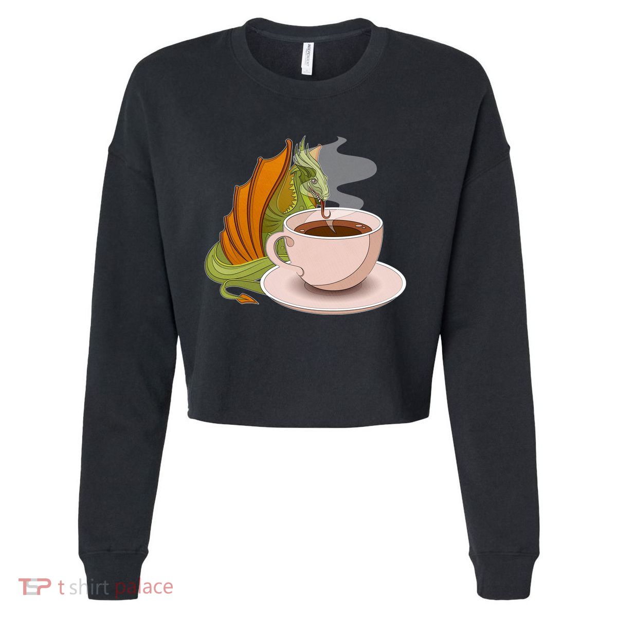 Coffee Caffeine Dragon Cropped Pullover Crew
