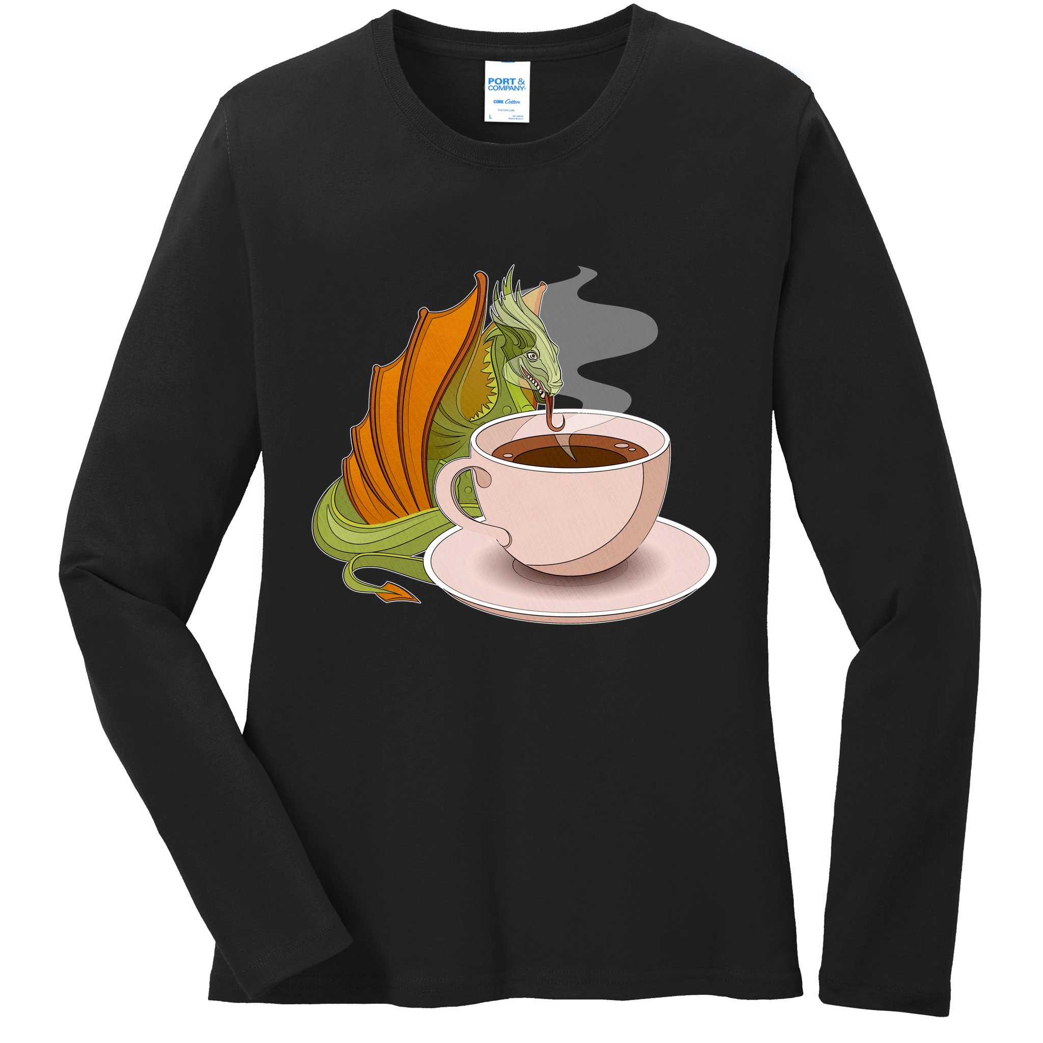 Coffee Caffeine Dragon Ladies Long Sleeve Shirt
