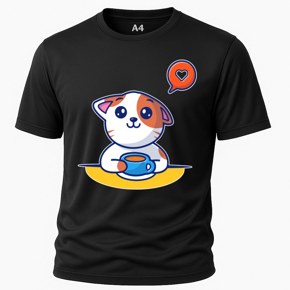 Coffee Cat Hollow Heart Cooling Performance Crew T-Shirt