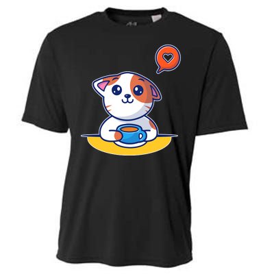 Coffee Cat Hollow Heart Cooling Performance Crew T-Shirt