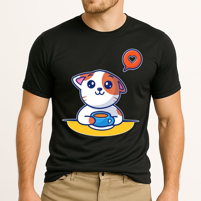 Coffee Cat Hollow Heart Cooling Performance Crew T-Shirt