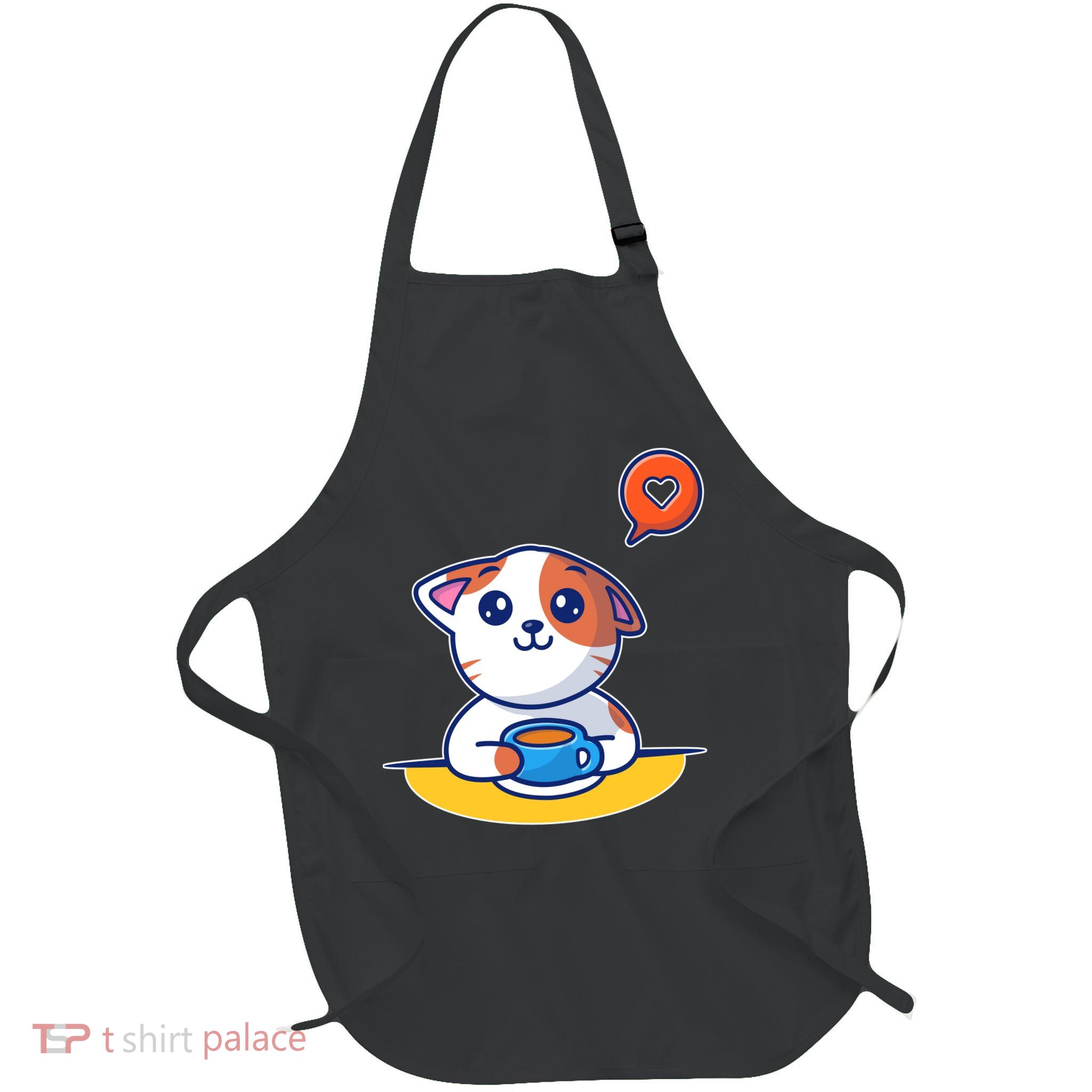 Coffee Cat Hollow Heart Full-Length Apron With Pockets