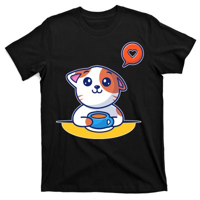 Coffee Cat Hollow Heart T-Shirt