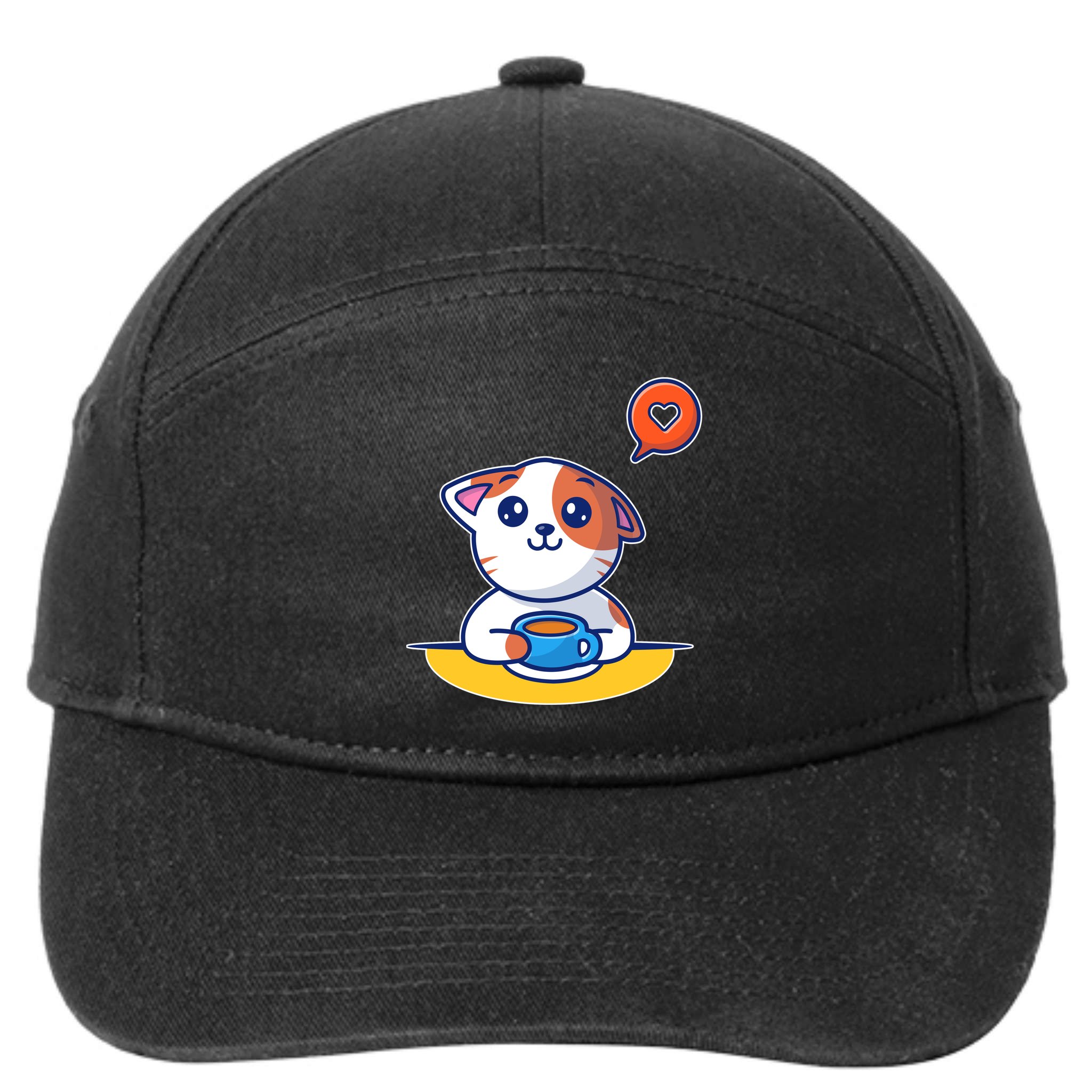 Coffee Cat Hollow Heart 7-Panel Snapback Hat