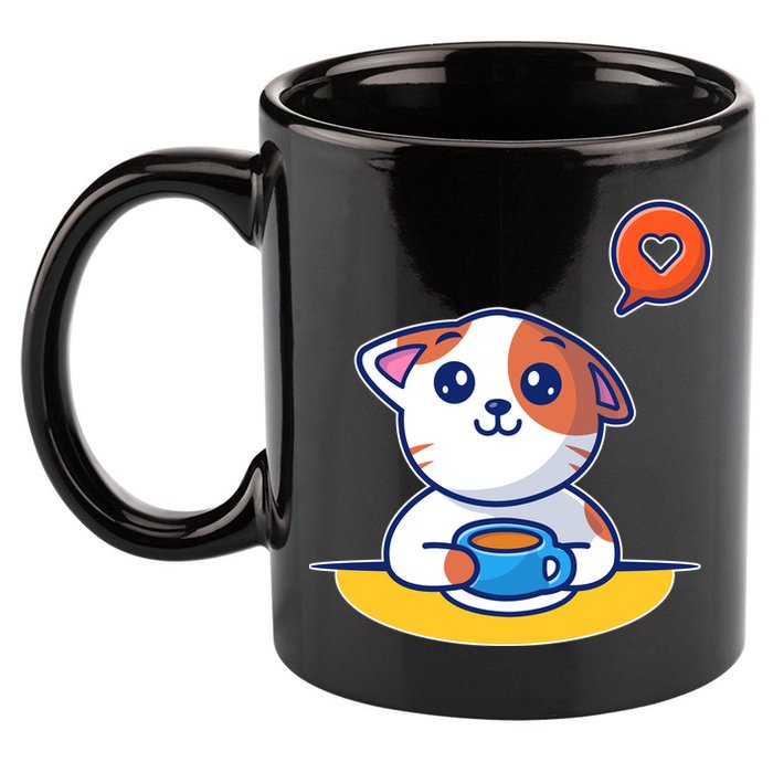 Coffee Cat Hollow Heart 11oz C Handle Ceramic Mug