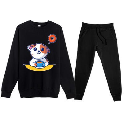 Coffee Cat Hollow Heart Premium Crewneck Sweatsuit Set