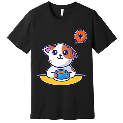 Coffee Cat Hollow Heart Premium T-Shirt