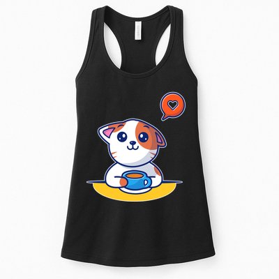 Coffee Cat Hollow Heart Womens Tank Top