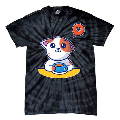 Coffee Cat Hollow Heart Tie-Dye T-Shirt